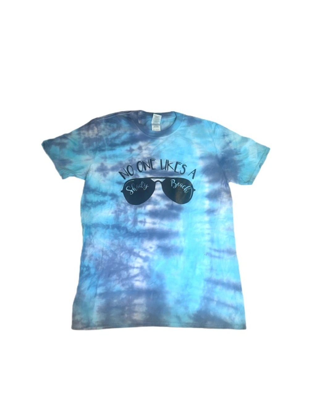 Y2K Blue Tie-Dye Graphic Beach Tee T-Shirt Top Sunglasses Print